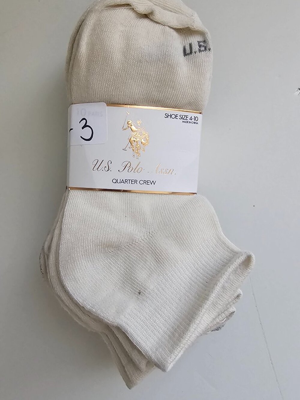 U.S.POLO ASSN LADIES 10PK CORE ASSORTED QUARTER CREW SOCKS SIZE 4-10 NWT